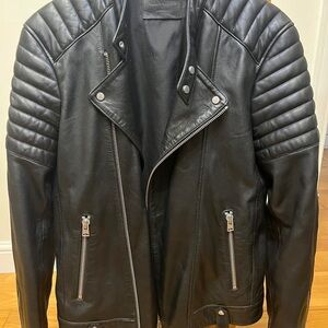 All Saints JASPER Black Leather Jacket M